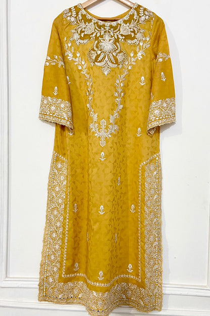 MUSTARD Embroidered LONG KURTA