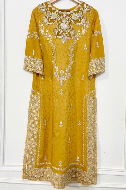 MUSTARD Embroidered LONG KURTA