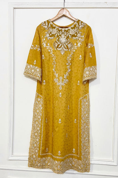 MUSTARD Embroidered LONG KURTA
