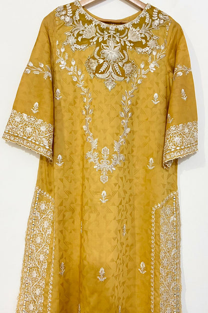 MUSTARD Embroidered LONG KURTA