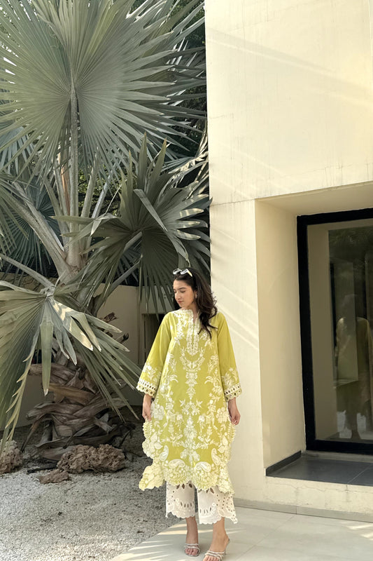 LEMON EMBROIDERED  KURTA