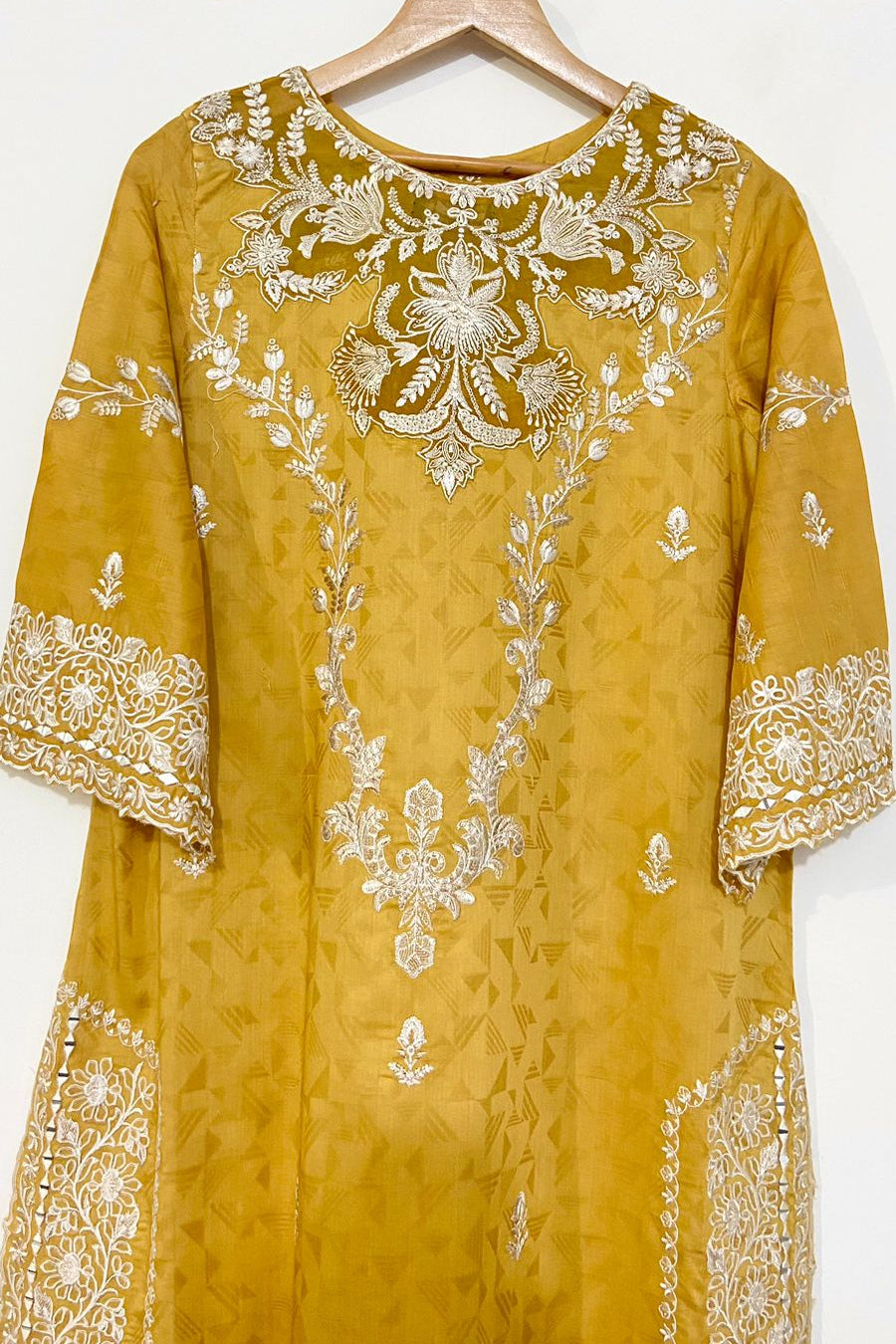 MUSTARD Embroidered LONG KURTA