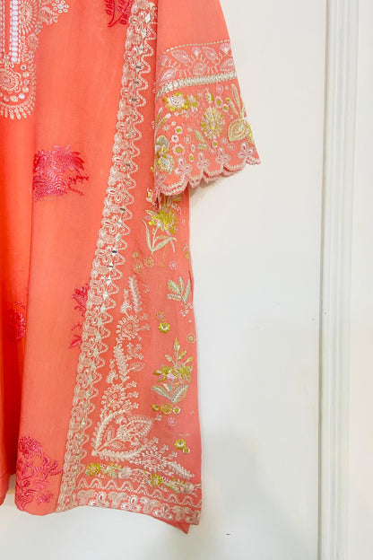CARROT PEACH EMBROIDERY KURTA