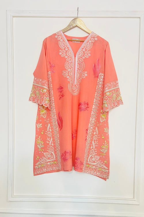 CARROT PEACH EMBROIDERY KURTA