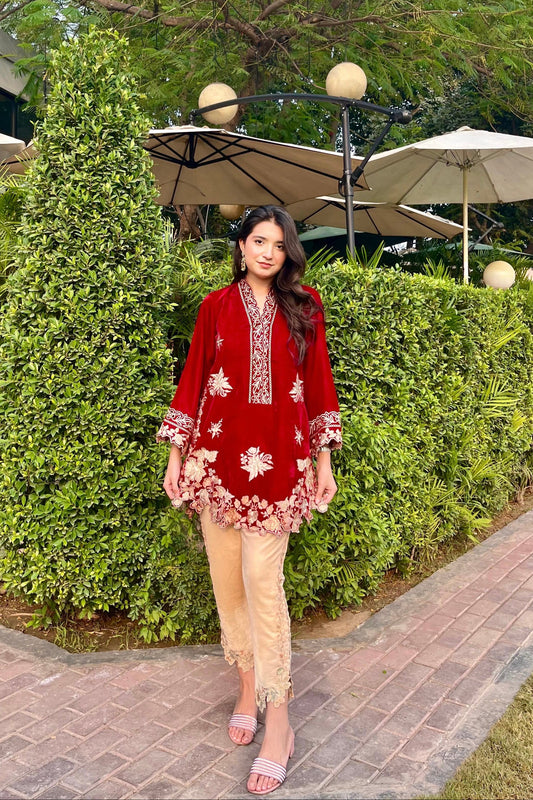 velvet co-ord   cherry maroon