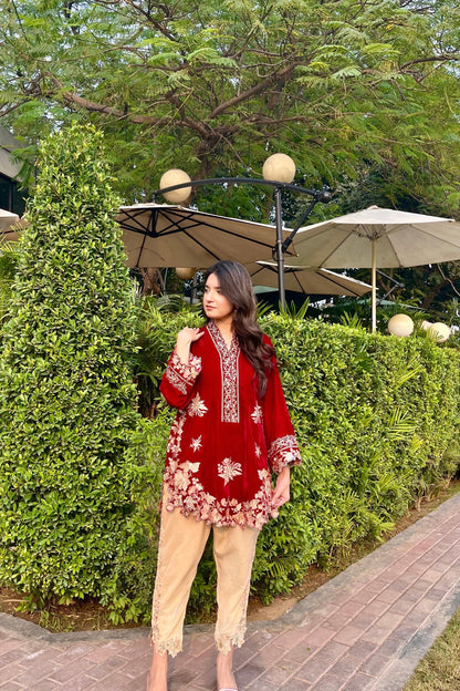 velvet co-ord   cherry maroon