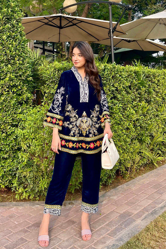 velvet-co-ord (navy blue )