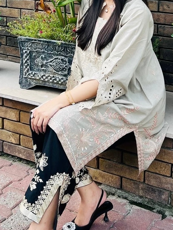 SPINACH GREY kurta black pant