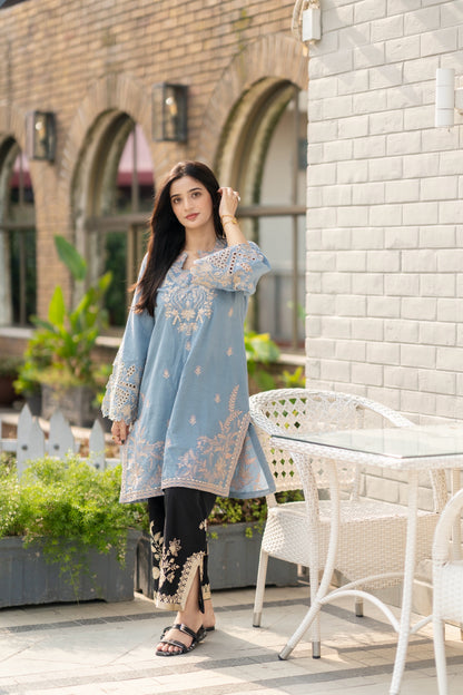 polo-blue kurta black pant